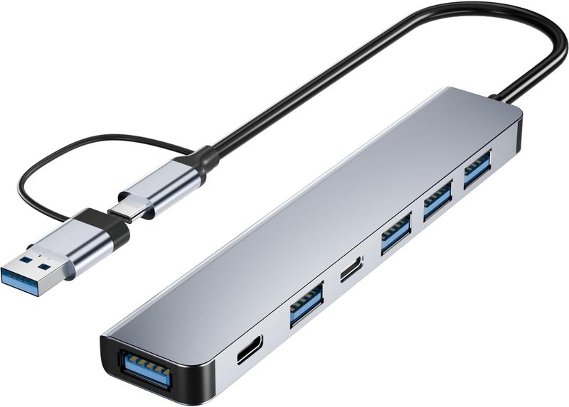 BERLAT 【Upgrade】 USB C/USB Hub, Aluminum 7 in 1 USB C & USB Hub with USB 3.0, USB 2.0 Ports for PC/Laptops/MacBook Pro/Air/iMac/iPad and More Devices - Image 1